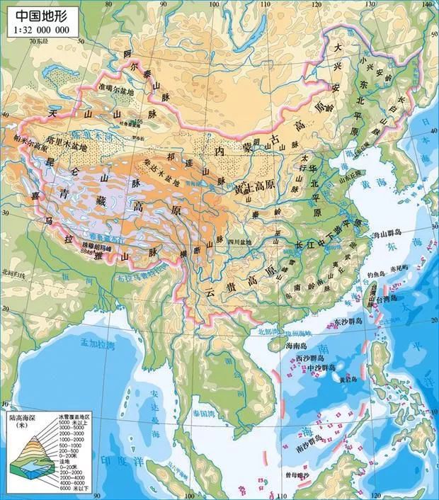 中国气候类型分布图   *中国拥有平原,丘陵,山地,高原,盆地五种地形